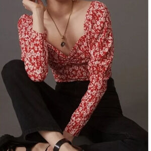 Anthropologie Red Floral Blouse